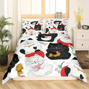 Parure de lit japonaise imprimée avec des motifs de chats