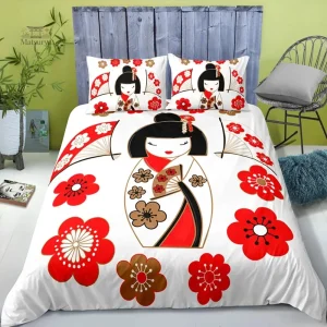 Parure de lit japonaise avec imprimé de poupée geisha