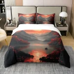 Parure de lit japonaise noire Coucher du Soleil