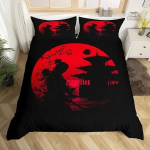 Parure de lit japonaise noire et rouge