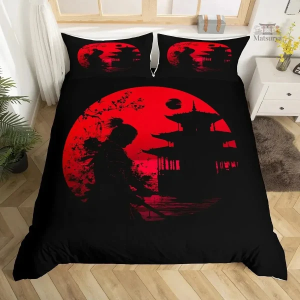 Parure de lit japonaise noire et rouge