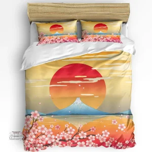 Parure de lit japonaise Mont Fuji et soleil