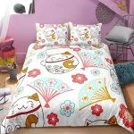 Parure de lit Maneki Neko avec motifs d'éventails