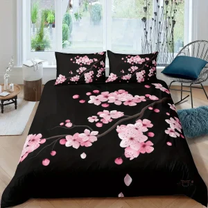Parure de lit noire et rose élégante pour chambre à coucher