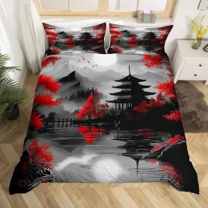 Parure de lit zen avec paysage japonais