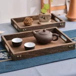 Plateau service à thé rectangulaire en bois