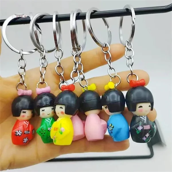 Porte-clef Japonais avec motif Kokeshi coloré