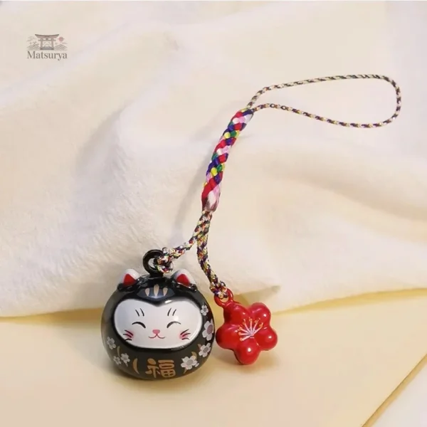Porte-clés japonais avec motif de chat et fleurs de sakura