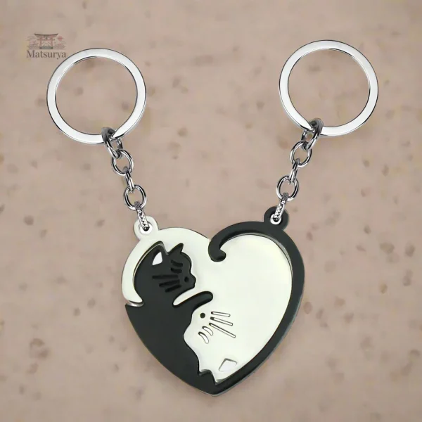 porte-cles-couple-chat-coeur-1 Porte-clés couple chat cœur en style japonais