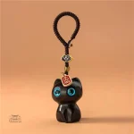 Accessoire porte-clés inspiré du Japon, chat en bois