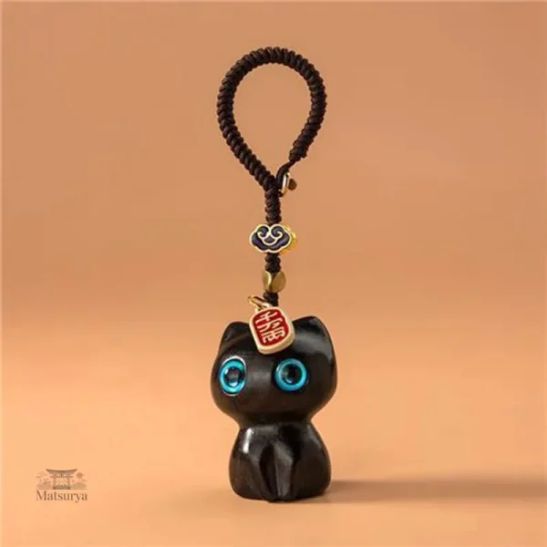 Accessoire porte-clés inspiré du Japon, chat en bois