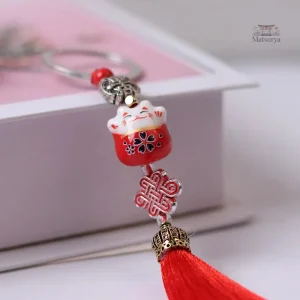 Porte-clés chat Maneki Neko, symbole de chance