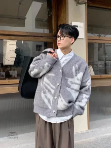 Pull cardigan japonais tricoté pour homme