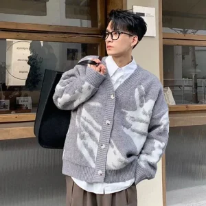 Pull cardigan japonais tricoté pour homme