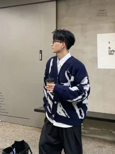 Cardigan homme en tricot, style japonais élégant