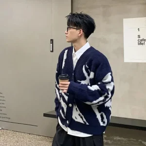 Cardigan homme en tricot, style japonais élégant