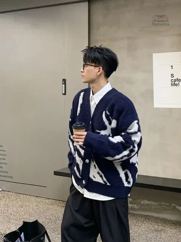 Cardigan homme en tricot, style japonais élégant