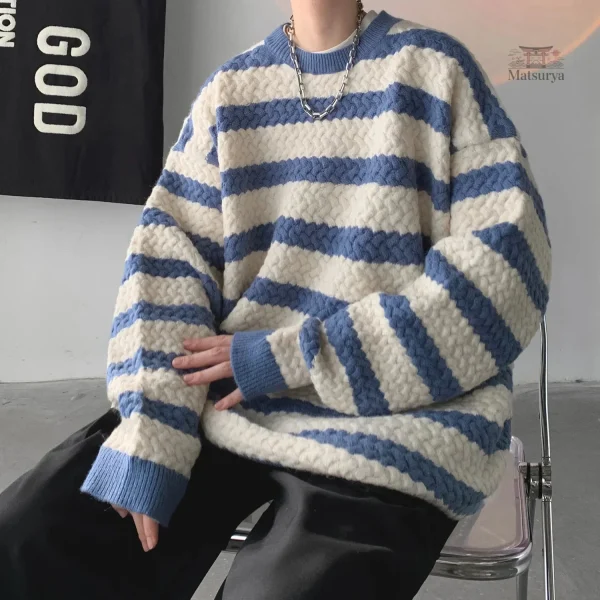 Pull Japonais à Rayures Ample pour Homme