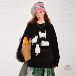 Vêtement féminin japonais en tricot avec design de chat
