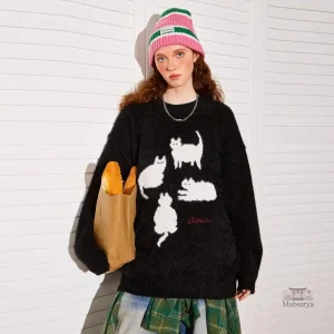 Vêtement féminin japonais en tricot avec design de chat