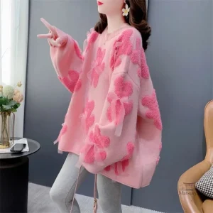 Vêtement japonais féminin, pull ample à nœuds élégants