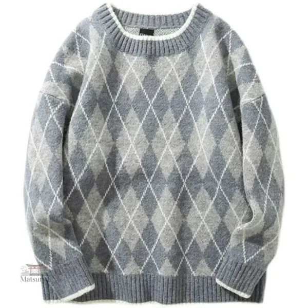 Vêtement Japonais femme, pull à carreaux vintage