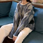 Pull à motifs carrés, style Japonais féminin