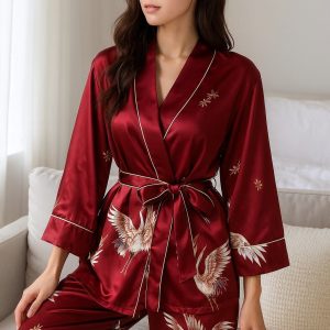 Pyjama femme motifs grues, style japonais