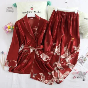 Pyjama japonais avec motifs de grues pour femme