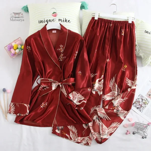 Pyjama japonais avec motifs de grues pour femme