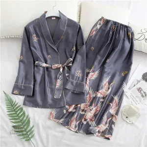 Ensemble de nuit femme, motifs de grues asiatiques