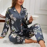 Pyjama Japonais Fleuri Bleu pour Femme