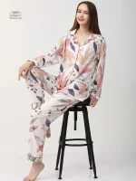 Pyjama Japonais Femme feuillage rose élégant