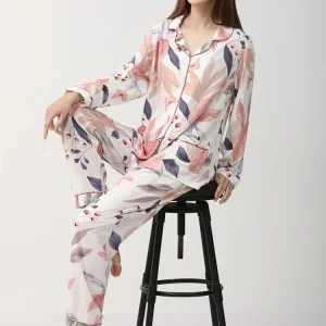Pyjama Japonais Femme feuillage rose élégant
