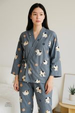 Pyjama japonais femme avec motif de chat