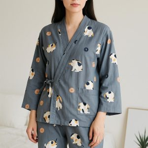 Pyjama japonais femme avec motif de chat