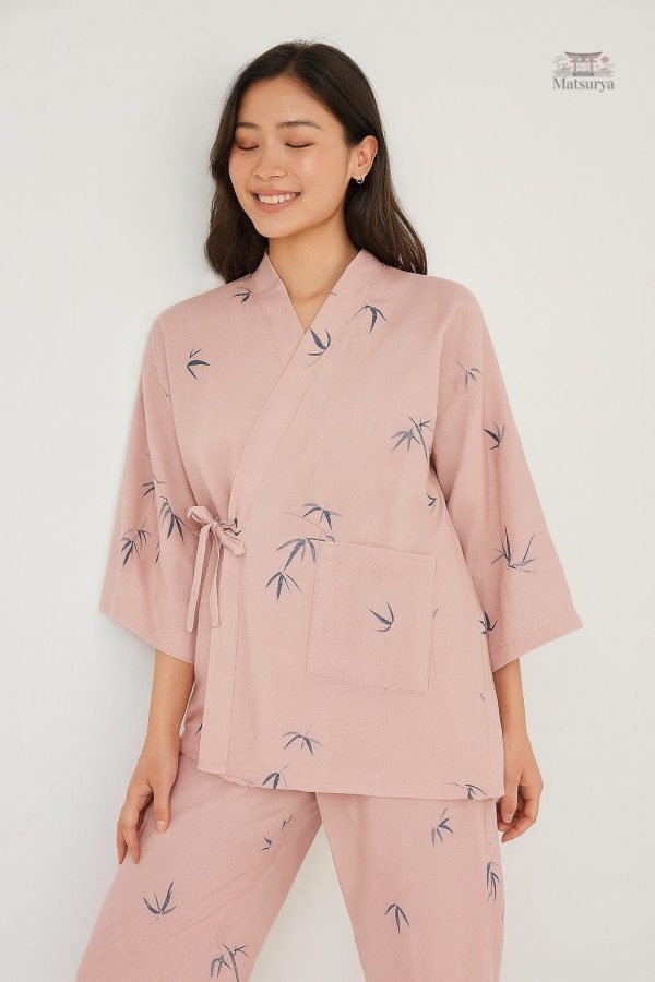 pyjama-japonais-femme-rose-bambou-1 Pyjama Japonais Femme en Bambou Rose