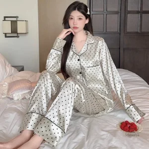 Pyjama Femme à Pois, style japonais, tissu soyeux