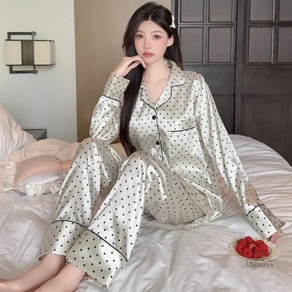 Pyjama Femme à Pois, style japonais, tissu soyeux