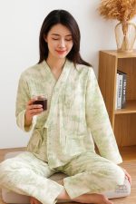 Pyjama Kimono en Coton Imprimé Femme