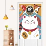 Rideau Japonais avec motif de chat élégant