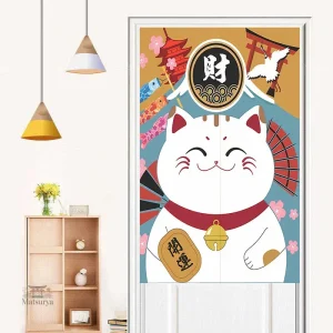Rideau Japonais avec motif de chat élégant