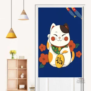 Rideau Japonais original avec illustration de chat