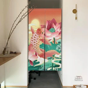 Design de carpe sur rideau japonais