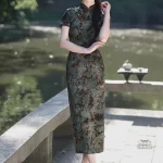 Robe longue en velours style japonais