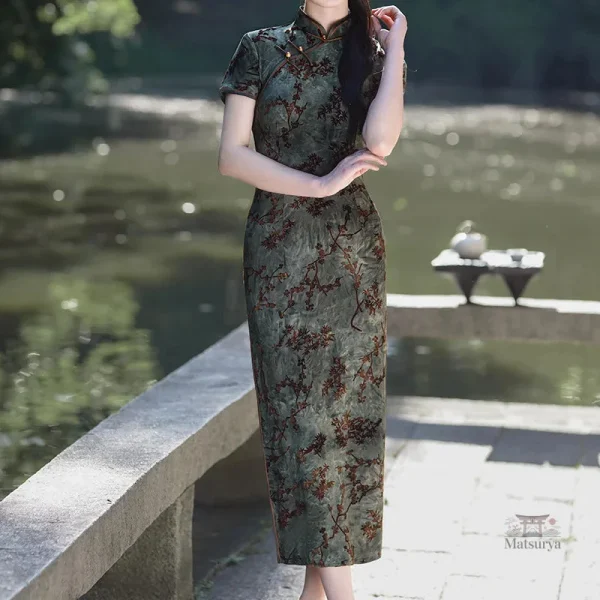 Robe longue en velours style japonais