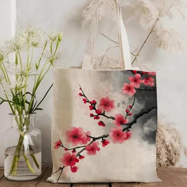 Sac fourre tout en toile avec motifs japonais