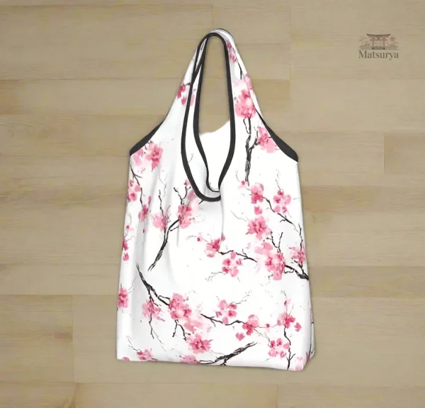Sac japonais pliable avec motifs de fleurs Sakura