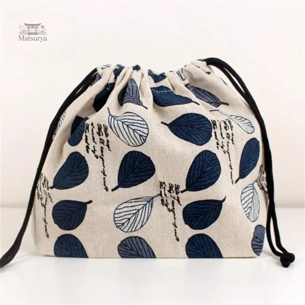 sac-rangement-boite-bento-motif-feuille-1 Sac rangement bento motif feuille en tissu durable