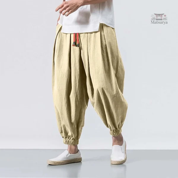 Vêtements japonais homme, sarouel avec coupe ample